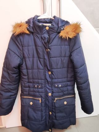 Cazadora/parca/ chaquetón azul con capucha y pelo