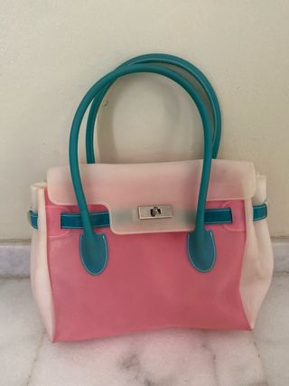 Sacchetto di plastica rosa e bianco Hermes