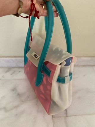 Sacchetto di plastica rosa e bianco Hermes