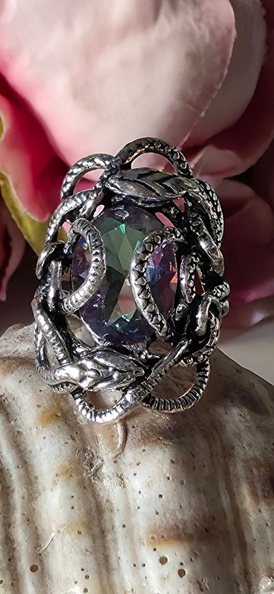 Anillo Plata Medusa Topacio Místico