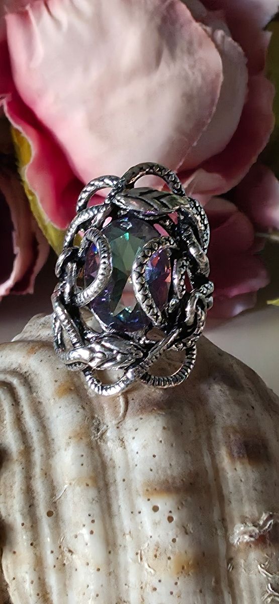 Anillo Plata Medusa Topacio Místico