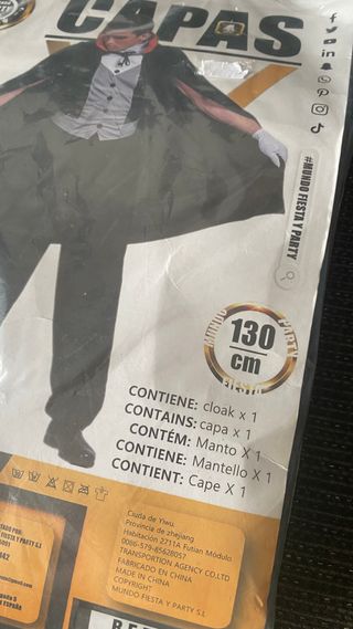 Capa Negra Vampiro Talla Única Mundo Fiesta