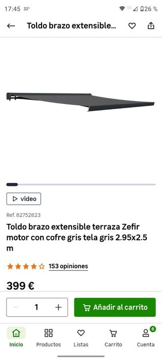 Toldo extensible motorizado gris