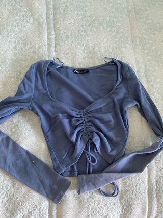 Top Zara Manga Larga Azul XS