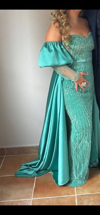 Vestido de fiesta gitana turquesa 