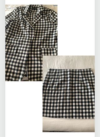 Traje Chaqueta y Falda Cuadros Blanco y Negro