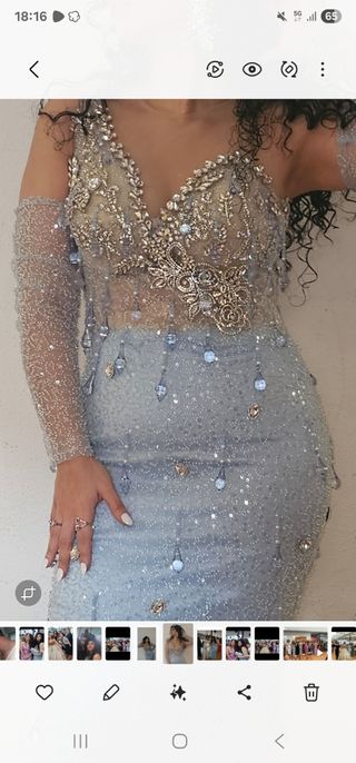 Vestido de fiesta gitana azul y plateado