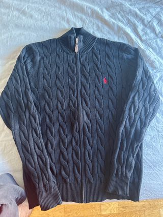 Jersey Polo R.L. trenzado cuello alto, negro