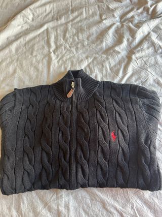 Jersey Polo R.L. trenzado cuello alto, negro