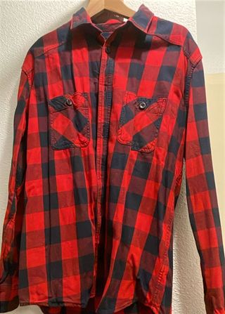 Camisa Zara Man XL Cuadros Rojo y Negro