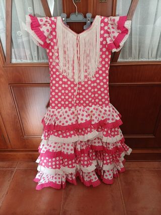 Traje de flamenca rosa y blanco de niña 