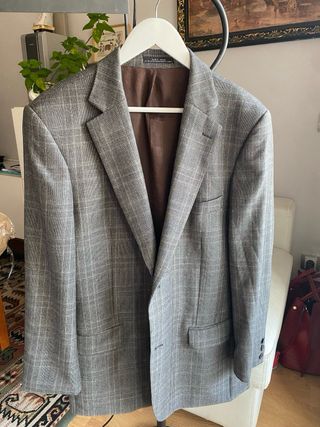 Chaqueta Zara Man Gris Cuadros Talla 54