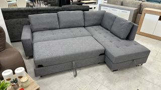 Sofá Cama Gris Tela con Arcón