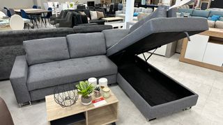 Sofá Cama Gris Tela con Arcón