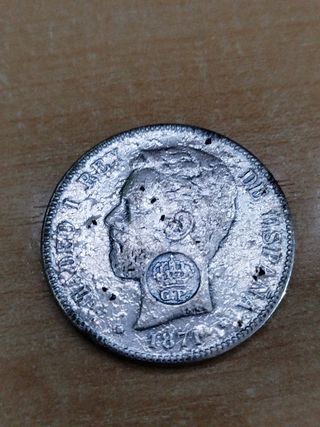 Moneda de 5 pesetas de 1871 con resello