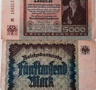 Antiguo Billete Alemania 5000 Marcos 1922