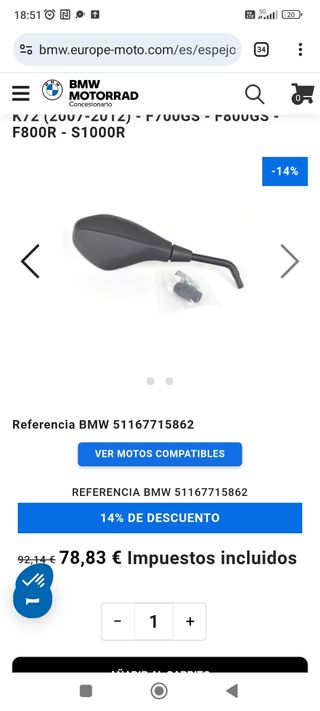 Retrovisor Derecho BMW sin Rosca
