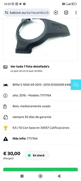 Depósito combustible BMW S1000XR Plástico Negro