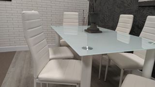 Mesa de cristal con 6 sillas blancas