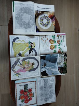 Libros: Ganchillo, Macramé y Punto de cruz.