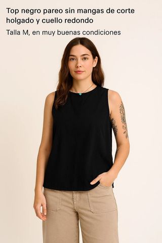 Top negro sin mangas cuello redondo