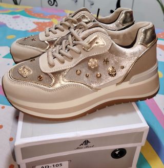 Sneakers Mix Feel Beige/Oro Eleganti Luminose