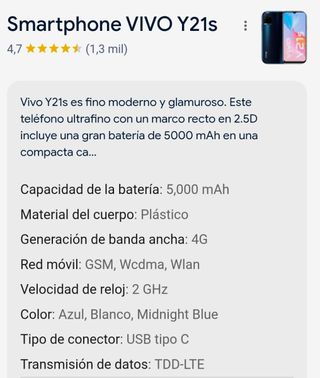 Telefono cellulare Vivo Y21S Blue