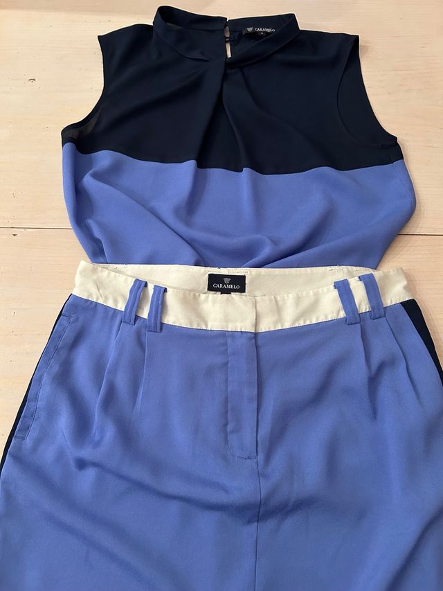 Conjunto Caramelo Top y Pantalón Azul