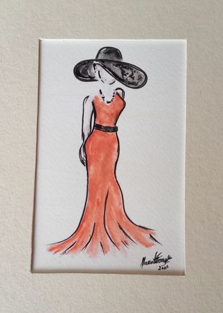 Pintura aguarela de Arte Mulher com Chapéu