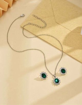 Set Gioielli Eleganti Verde Argento