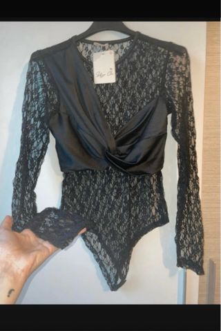 Body pizzo nero manica lunga