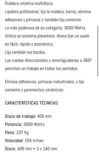 Lijadora pulidora de parquet/devastado de hormigón