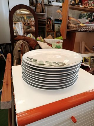 10 Platos de Porcelana Blancos y Grises