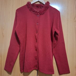 Chaqueta Roja Mujer con Cuello Peludo