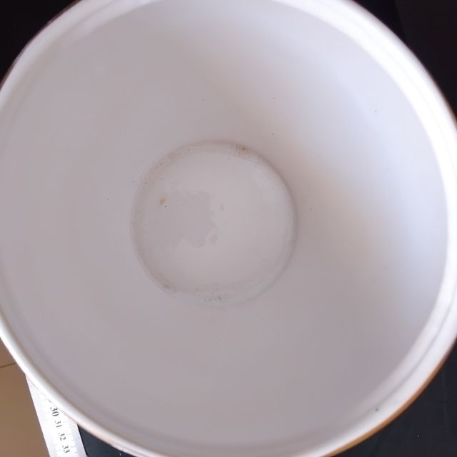 Jarra de porcelana blanca con borde dorado