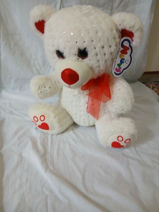 Orsetto bianco con paillettes e fiocco rosso