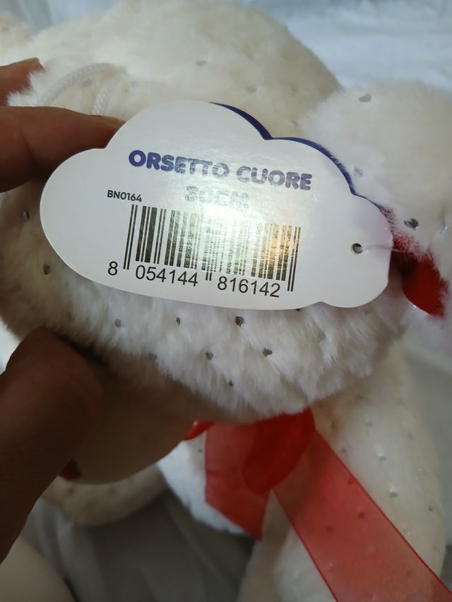 Orsetto bianco con paillettes e fiocco rosso