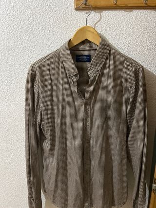 Camisa Pull&Bear cuadros beige y marrón Talla L