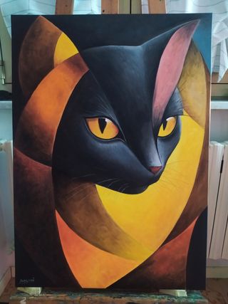 Quadro dipinto a mano gatto nero olio