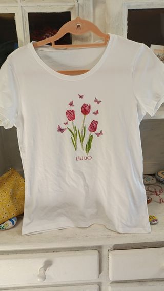 Camiseta Liu Jo Blanca Flores y Mariposas