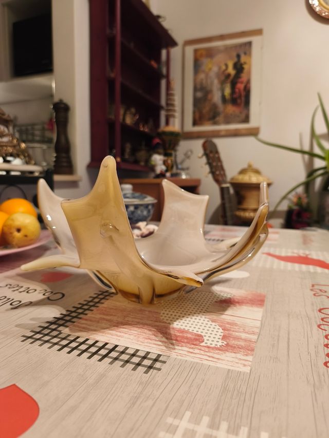 Bandeja Cristal Italiano Hoja Beige