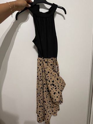 Vestido Shein Negro y Beige Estampado