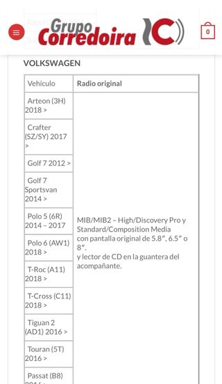 Interfaz Multimedia CarPlay Golf/A3/Tiguan