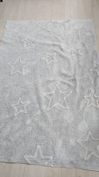 Alfombra infantil estrellas lavable azul y blanca