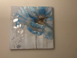 Pack 2 Cuadros Decorativos Flor Azul y plata