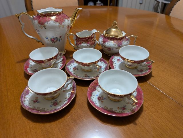 Servizio da tè porcellana rosso e oro