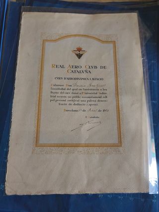 Certificado Aero Club Cataluña 1920