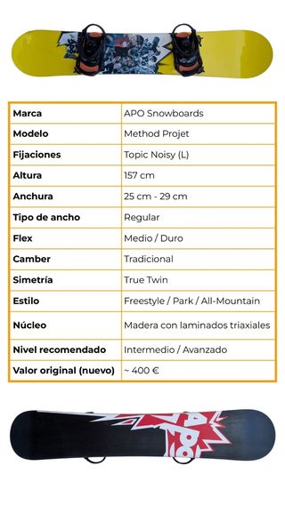 Tabla Snowboard 157 Regular con Fijaciones - Apo