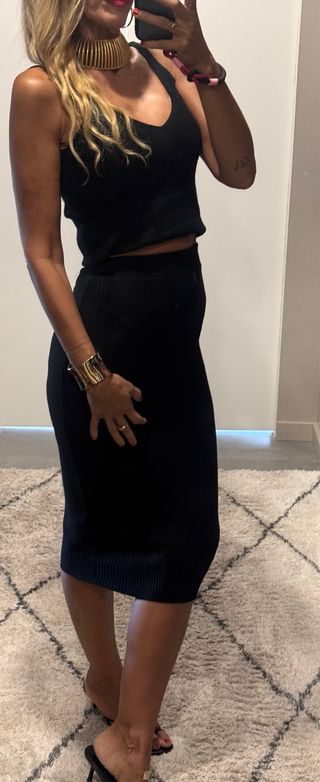 Falda Lápiz Canalé Zara Negra