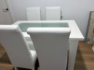 ¡JUEGO DE COMEDOR BLANCO CON CRISTAL! Mesa + 4